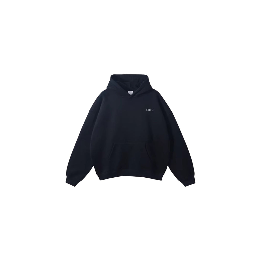 Black ZIDU French Terry hoodie front view
