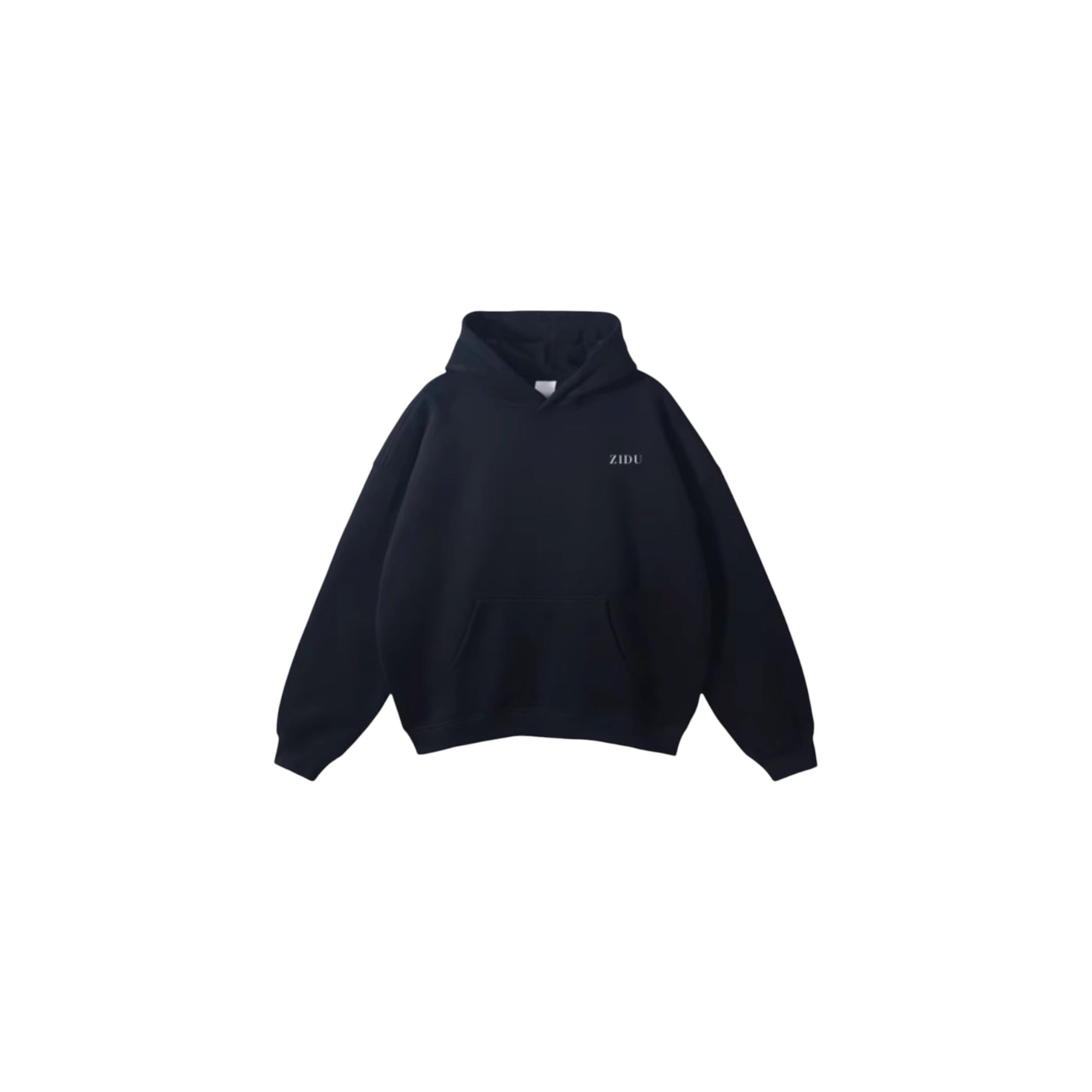 Black ZIDU French Terry hoodie front view